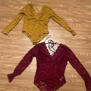 Two NWT Lace Long Sleeve Bodysuits Fall Colors Size M